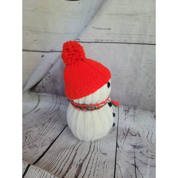 Vintage Styrofoam Snowman Crochet Red Hat Scarf 8in Handmade Grandmacore - Picture 9 of 9